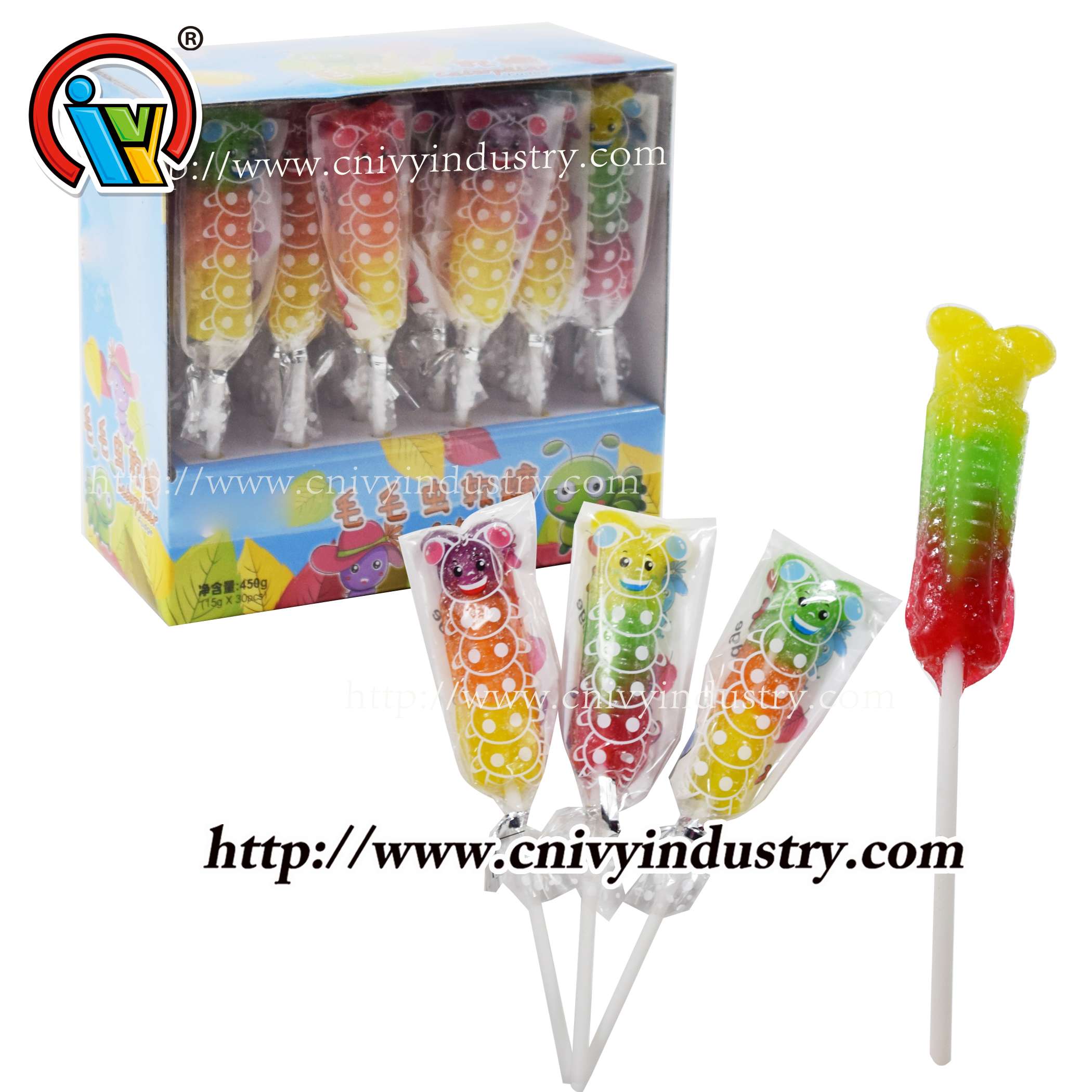  caterpillar shape jelly gummy lollipop candy